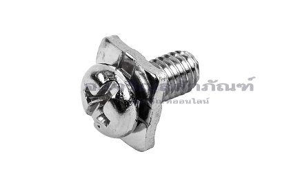 [E] น็อตยึดสายไฟ สแตนเลสชุบนิกเกิ้ล M5x10 mm พร้อมแหวนทรงสี่เหลี่ยม ขนาด 10x10 mm